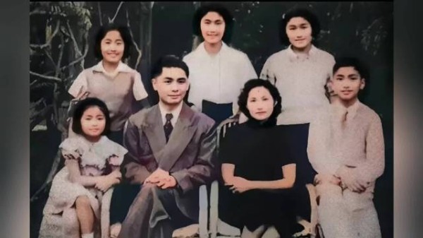 1948年，荣毅仁与妻儿的合影照，儿女双全，三十岁的妻子温婉大气！