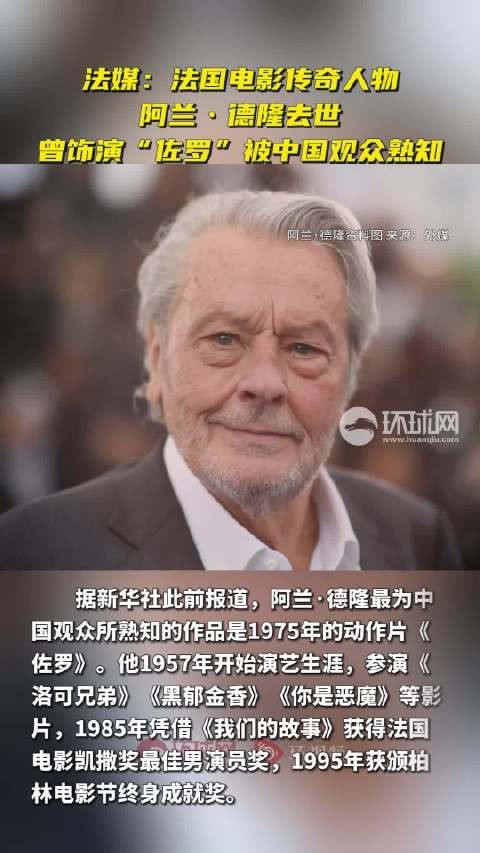 快讯!法媒:法国电影传奇人物阿兰·德隆去世