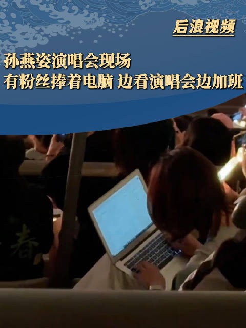 孙燕姿演唱会现场粉丝捧着电脑办公