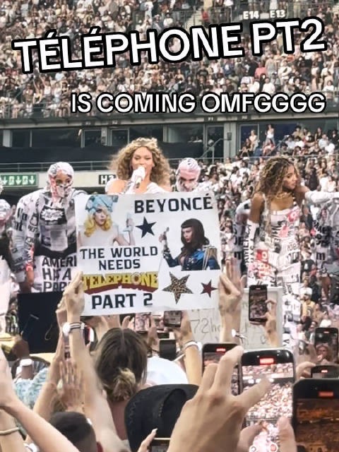 Beyonce巴黎演唱会粉丝举牌求Telephone续曲引关注