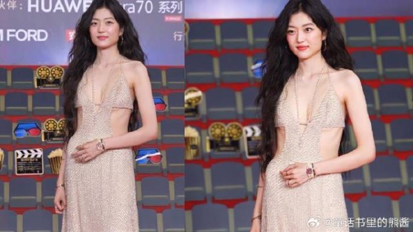 孙千走红毯好敢穿！镂空礼服裙秀曼妙身材，瘦到腰间肋骨太明显