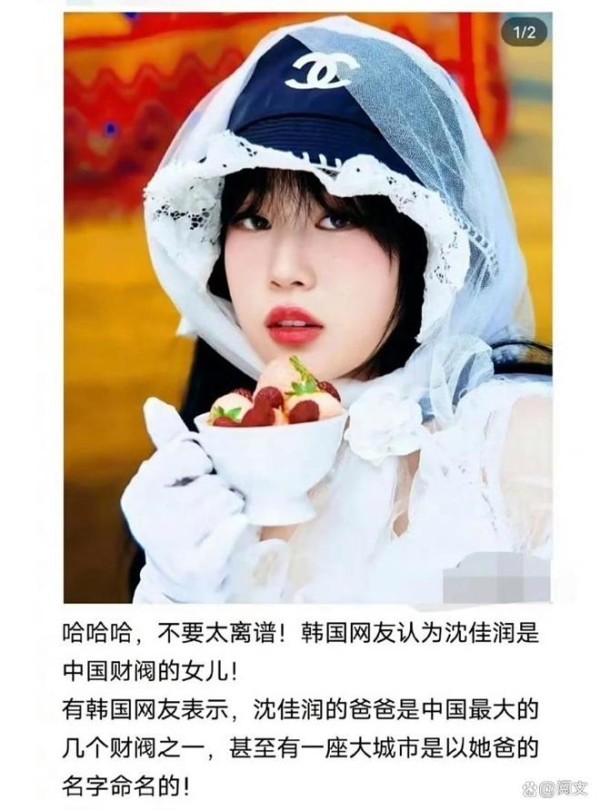 韩网误认沈佳润为财阀女编造其父以名命城，打卤面发家等离谱传言