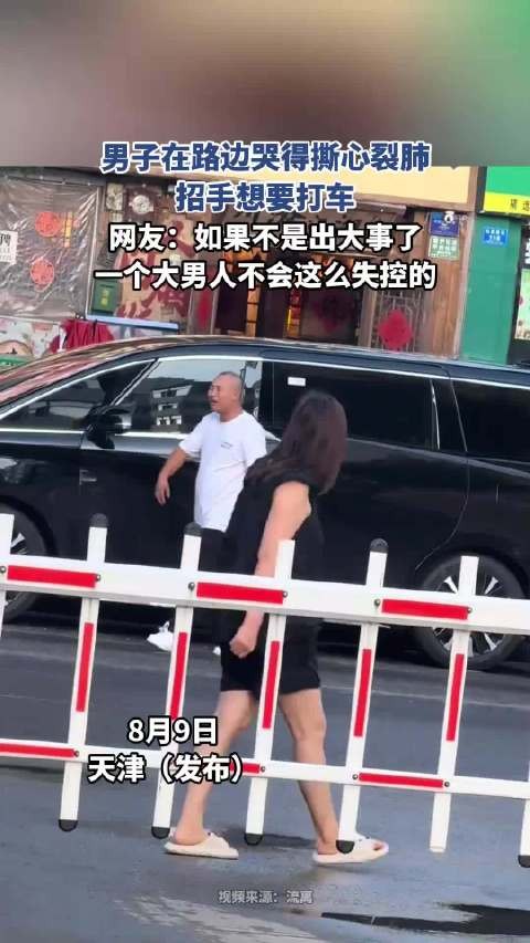 男子在路边哭得撕心裂肺，招手想要打车