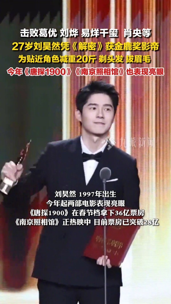 刘昊然金鹿奖影帝