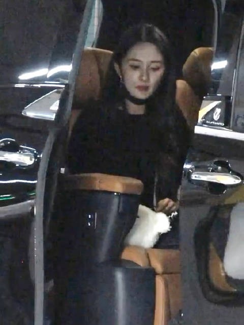 杨幂生万物庆功宴下班路透，简简单单的装造好有松弛感！这个绣绣好美！