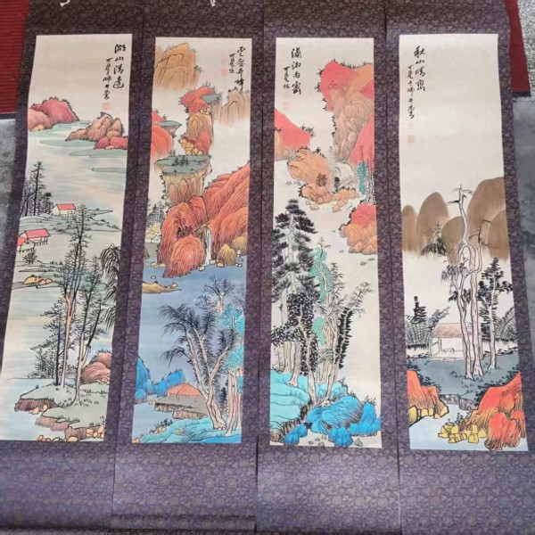 李可染山水风景四条屏：现代山水画的革新典范