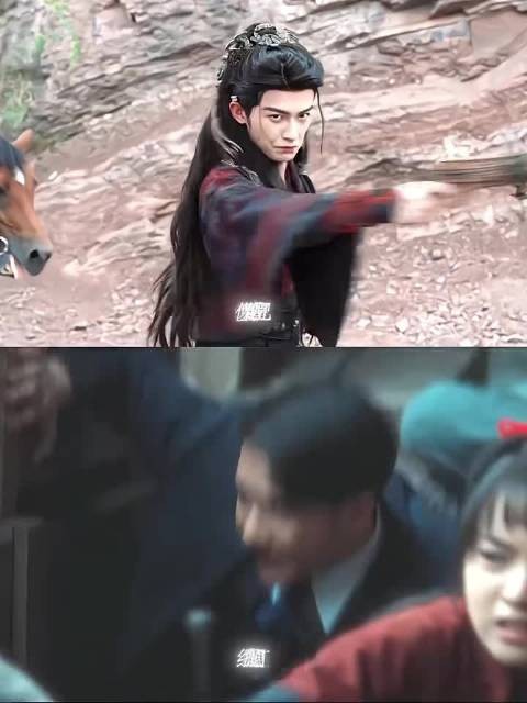 李沁付一笑红衣立崖头拉弓护周全