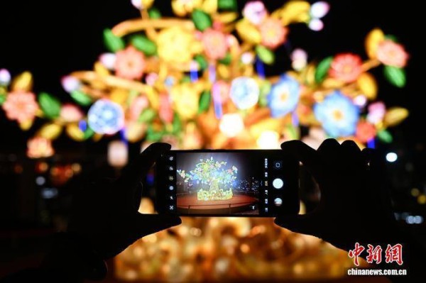 浙江宁波近千彩灯点亮 璀璨灯会吸引游人