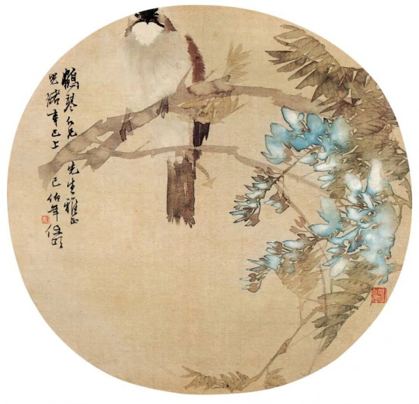 大美鉴赏|任伯年扇面花鸟:灵动构图中的天趣