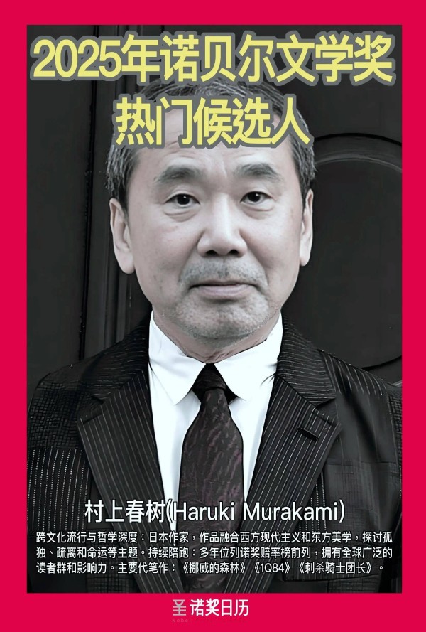 残雪领跑诺贝尔文学奖!日本作家村上春树紧随其后