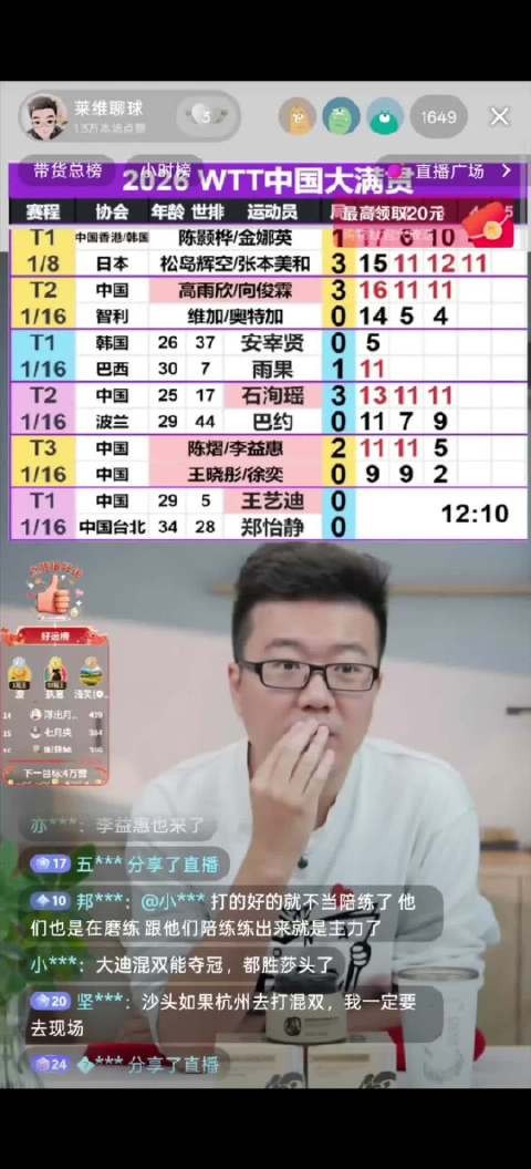 国乒女双内战陈熠/李益惠3-0击败王晓彤/徐奕晋级16强