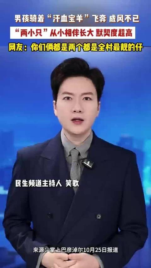 男孩骑着汗血宝羊飞奔 两小只默契超高