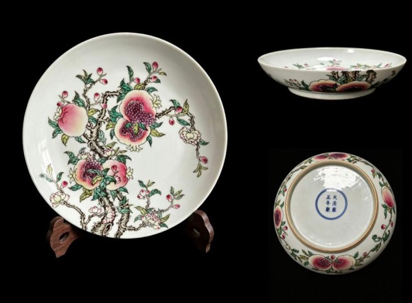珍品瓷器鉴赏——清雍正款粉彩三多纹盘